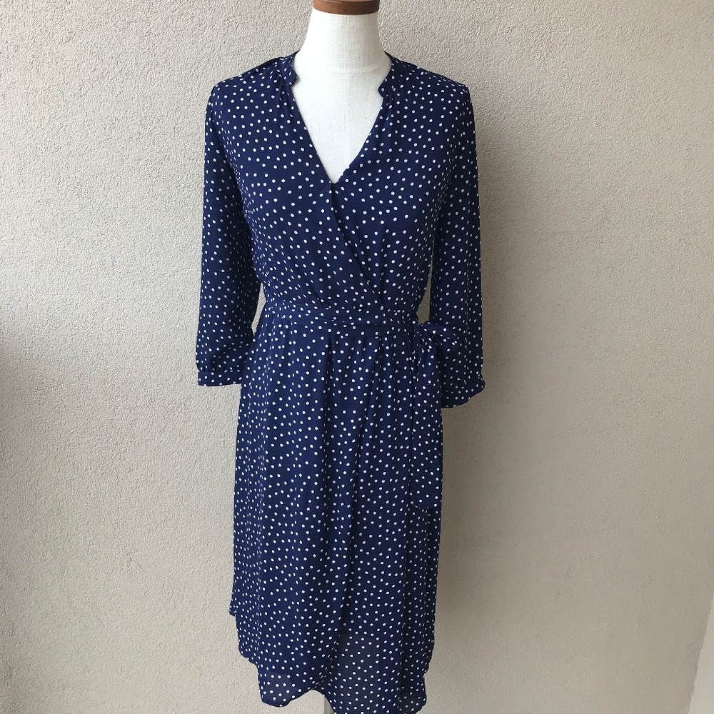Collective Concepts Navy Blue Polka Dot Wrap Dress